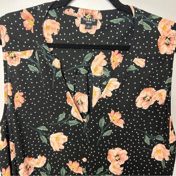 Torrid Harper Floral Polka Dot Sleeveless Blouse 3X Black Peach Tiny Flaw - Picture 5 of 14